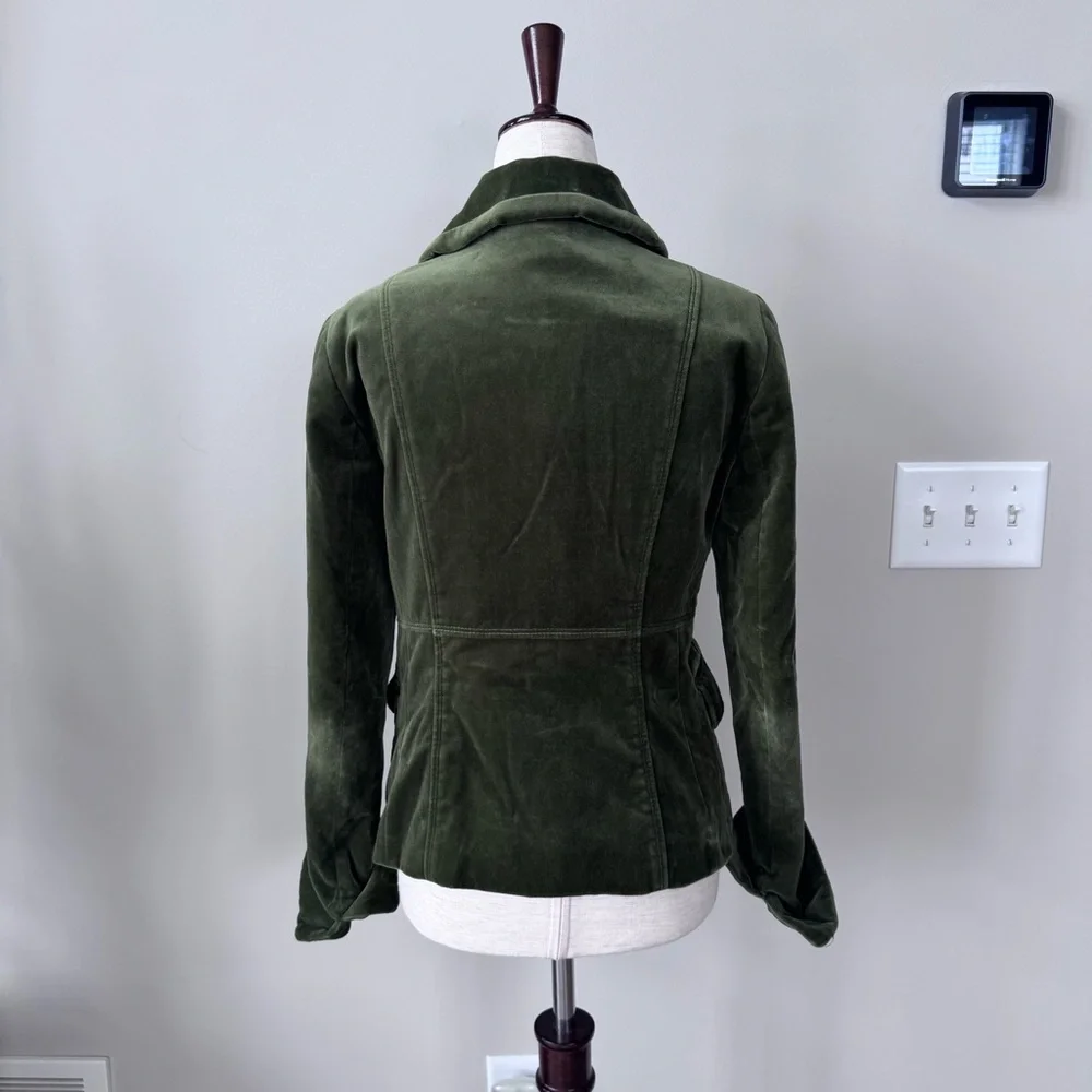 J. Crew Olive Green Velvet Blazer Jacket with Leather Buttons